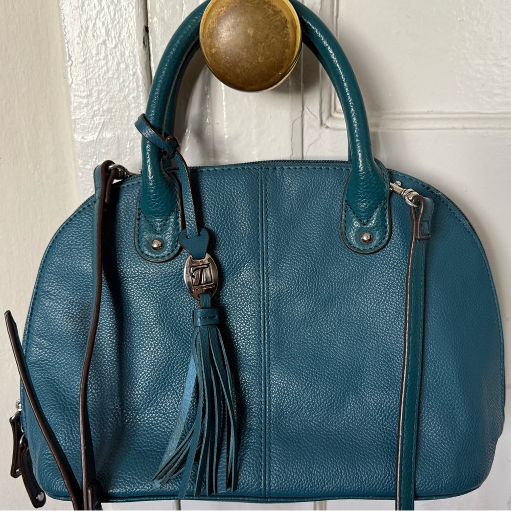 Tignanello Blue Dome Satchel with Rolled Handles and Tassel